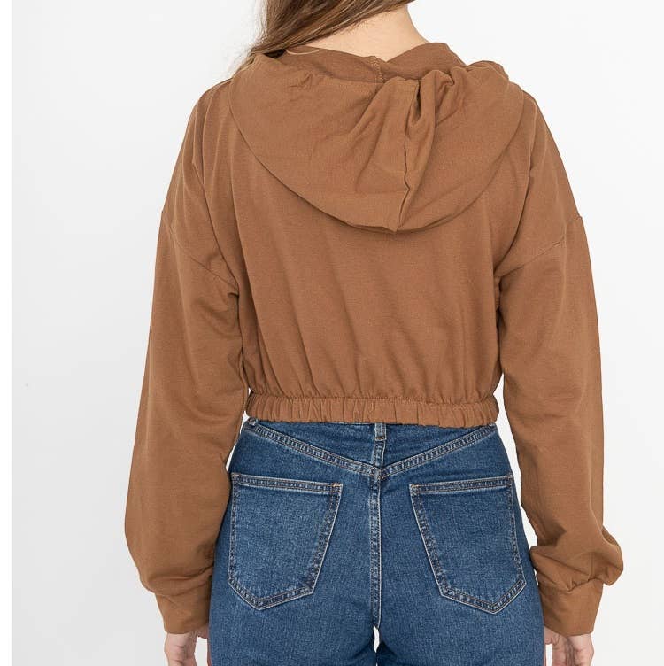 Gilet court en coton zippé à capuche - I27955