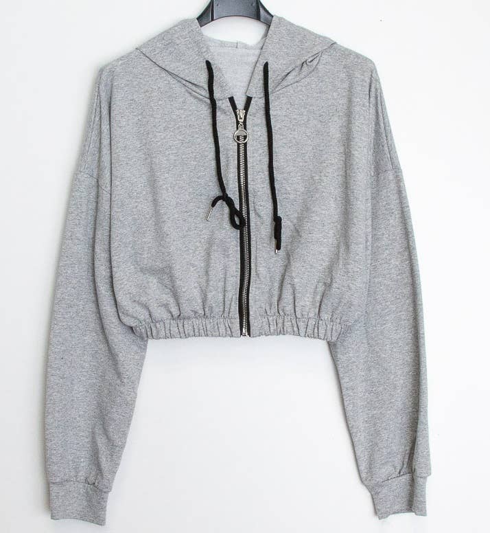 Gilet court en coton zippé à capuche - I27955