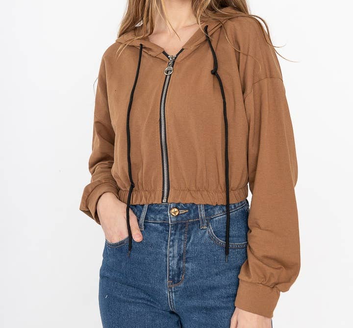 Gilet court en coton zippé à capuche - I27955