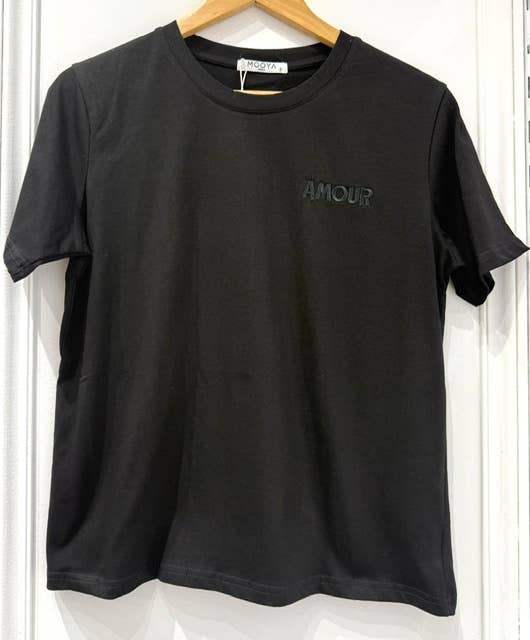 T-shirt coton uni avec broderie AMOUR - M218