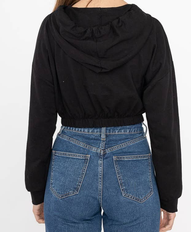Gilet court en coton zippé à capuche - I27955