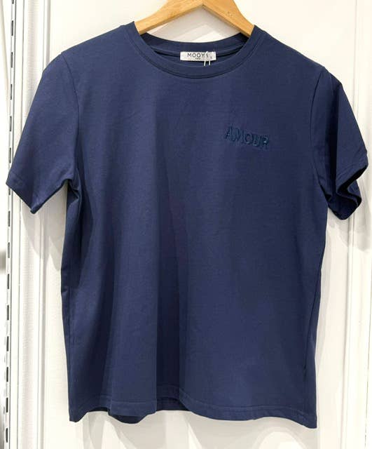 T-shirt coton uni avec broderie AMOUR - M218