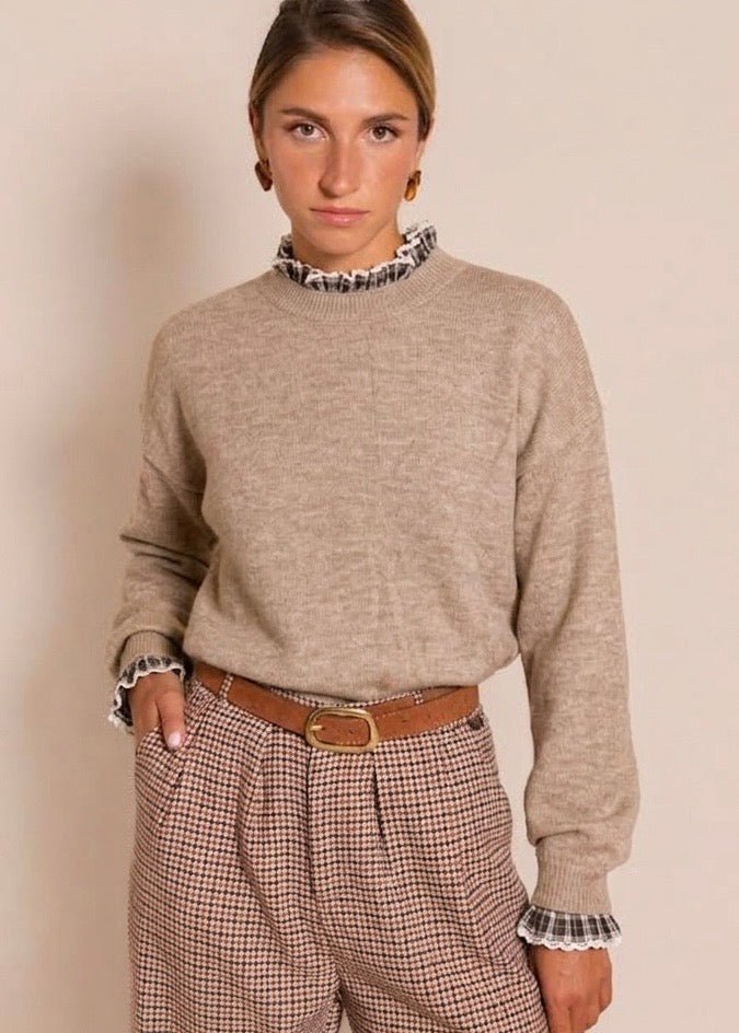 Pull col chemise froncé