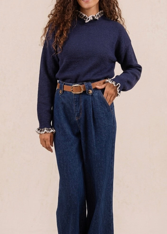 Pull marine col chemise
