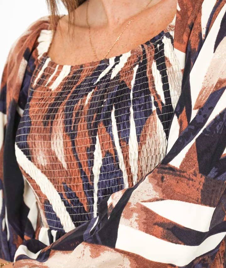 Robe maxi manches longues imprimé smoke devant