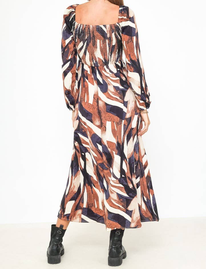Robe maxi manches longues imprimé smoke devant