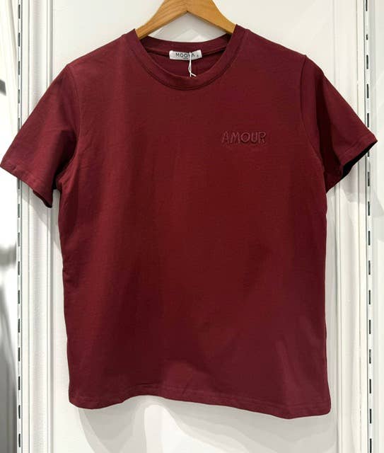 T-shirt coton uni avec broderie AMOUR - M218
