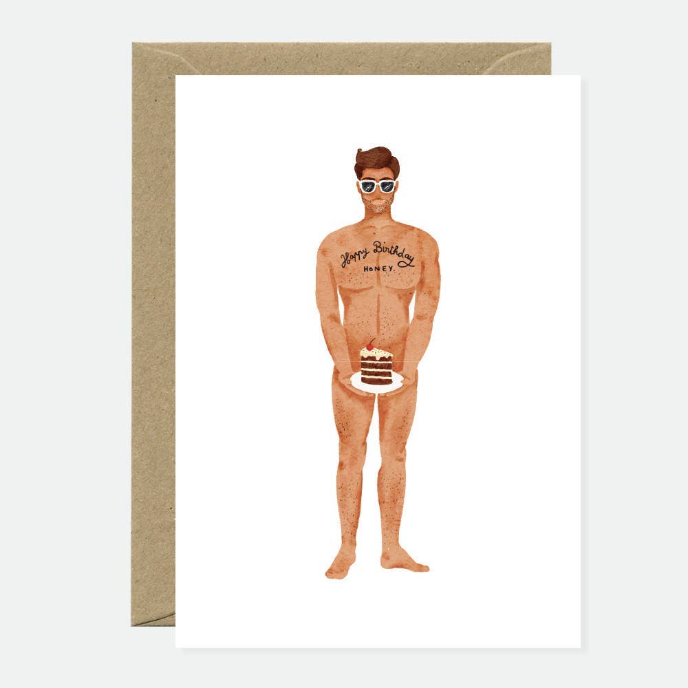 Le gars avec un gâteau - Carte de vœux