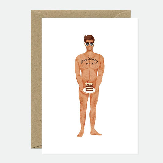 Le gars avec un gâteau - Carte de vœux