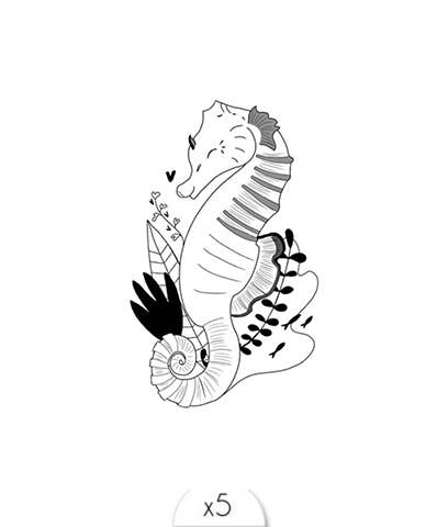 Tatouage temporaire Sea Horse d'Audrey Suau, lot de 5