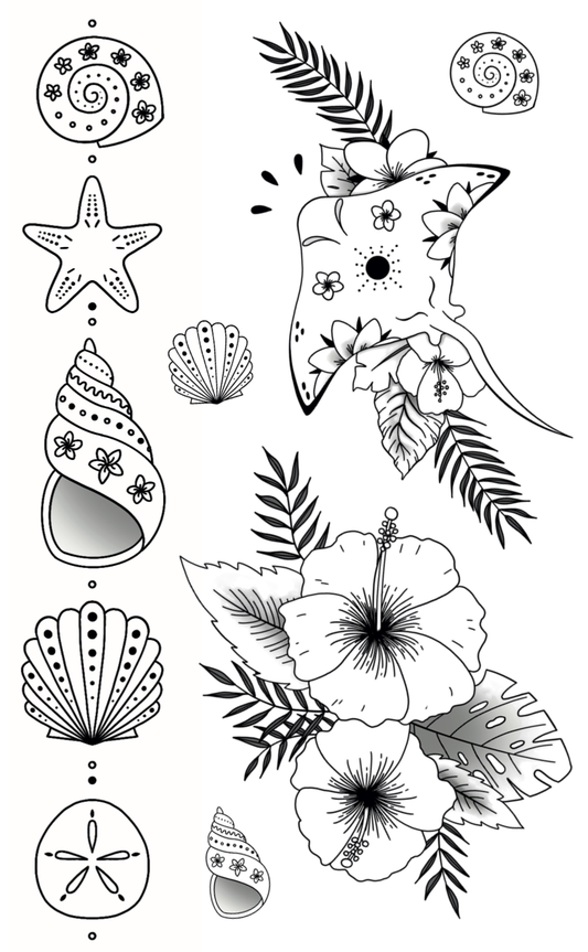 Parure de tatouages éphémères "Tiki Bloom"