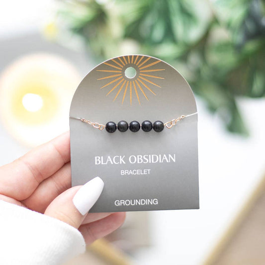 Bracelet à chaîne perlée en cristal d'obsidienne noire