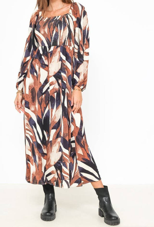 Robe maxi manches longues imprimé smoke devant