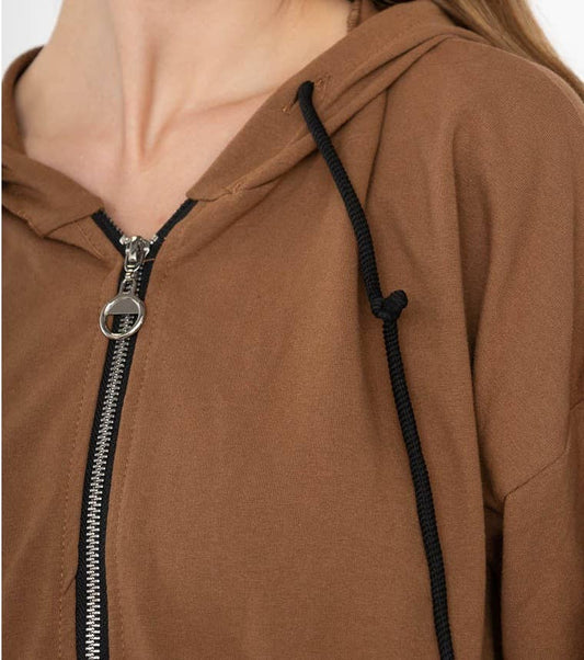 Gilet court en coton zippé à capuche - I27955