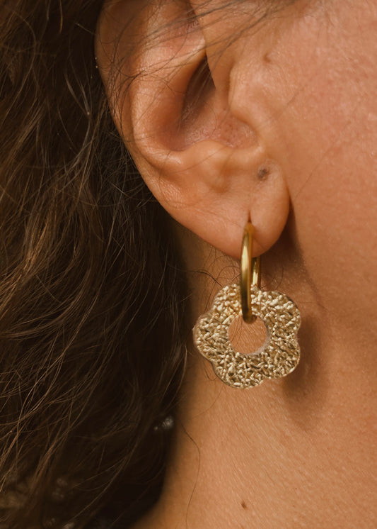 Boucles fleurs cuir doré