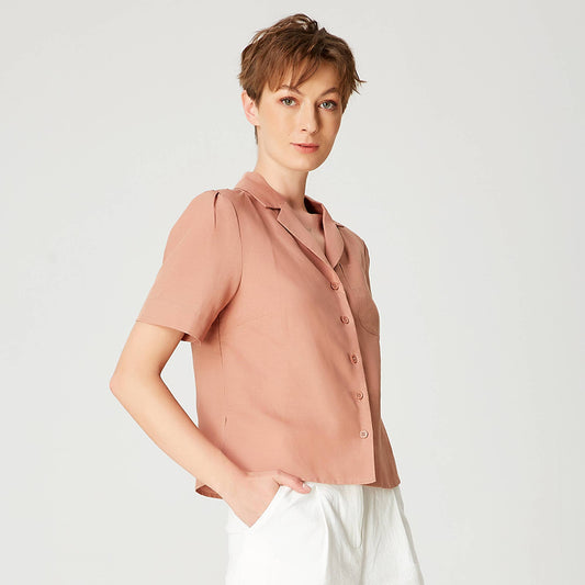 Chemise droite en lin à manches courtes