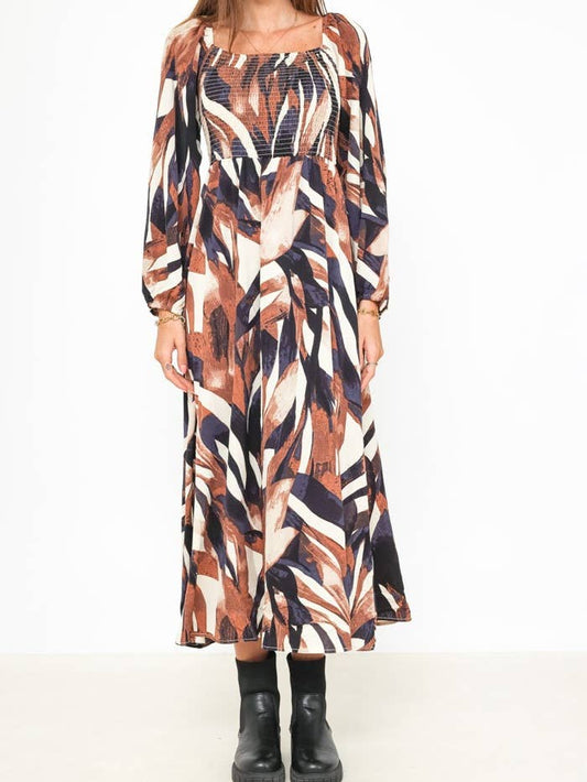 Robe maxi manches longues imprimé smoke devant