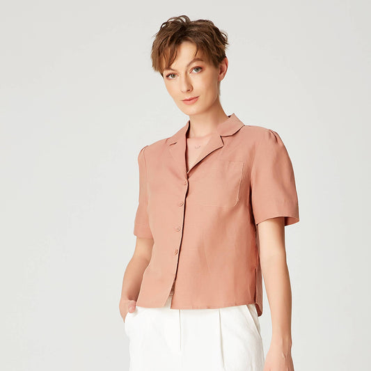 Chemise droite en lin à manches courtes