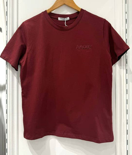 T-shirt coton uni avec broderie AMOUR - M218