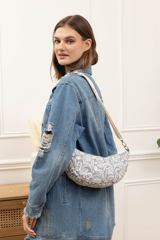 Sac banane demi-lune porté épaule coton imprimé avec zip