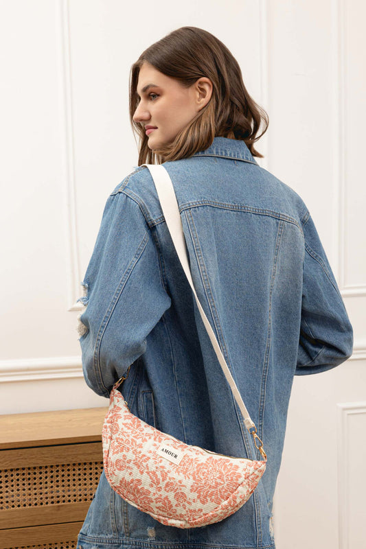Sac banane demi-lune porté épaule coton imprimé avec zip