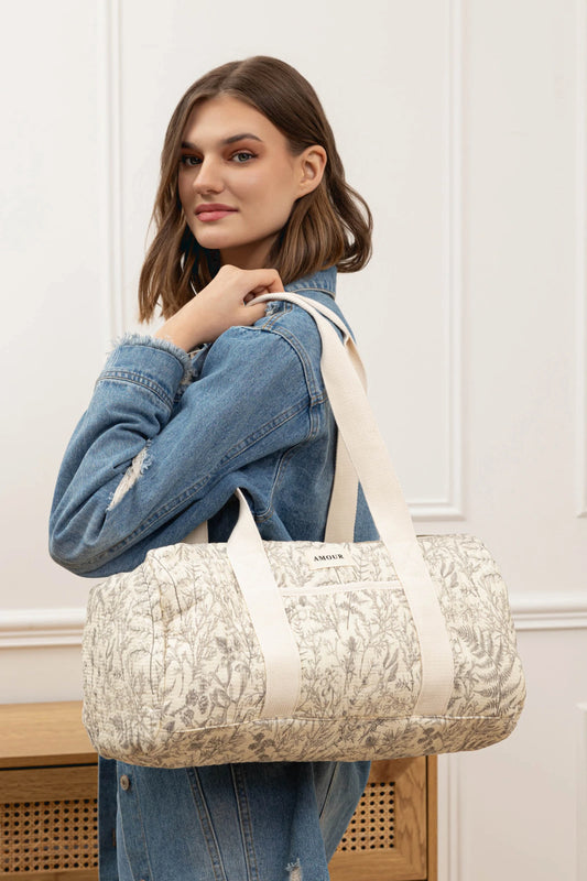 Sac cabas polochon porté épaule coton imprimé avec zip et poche devant